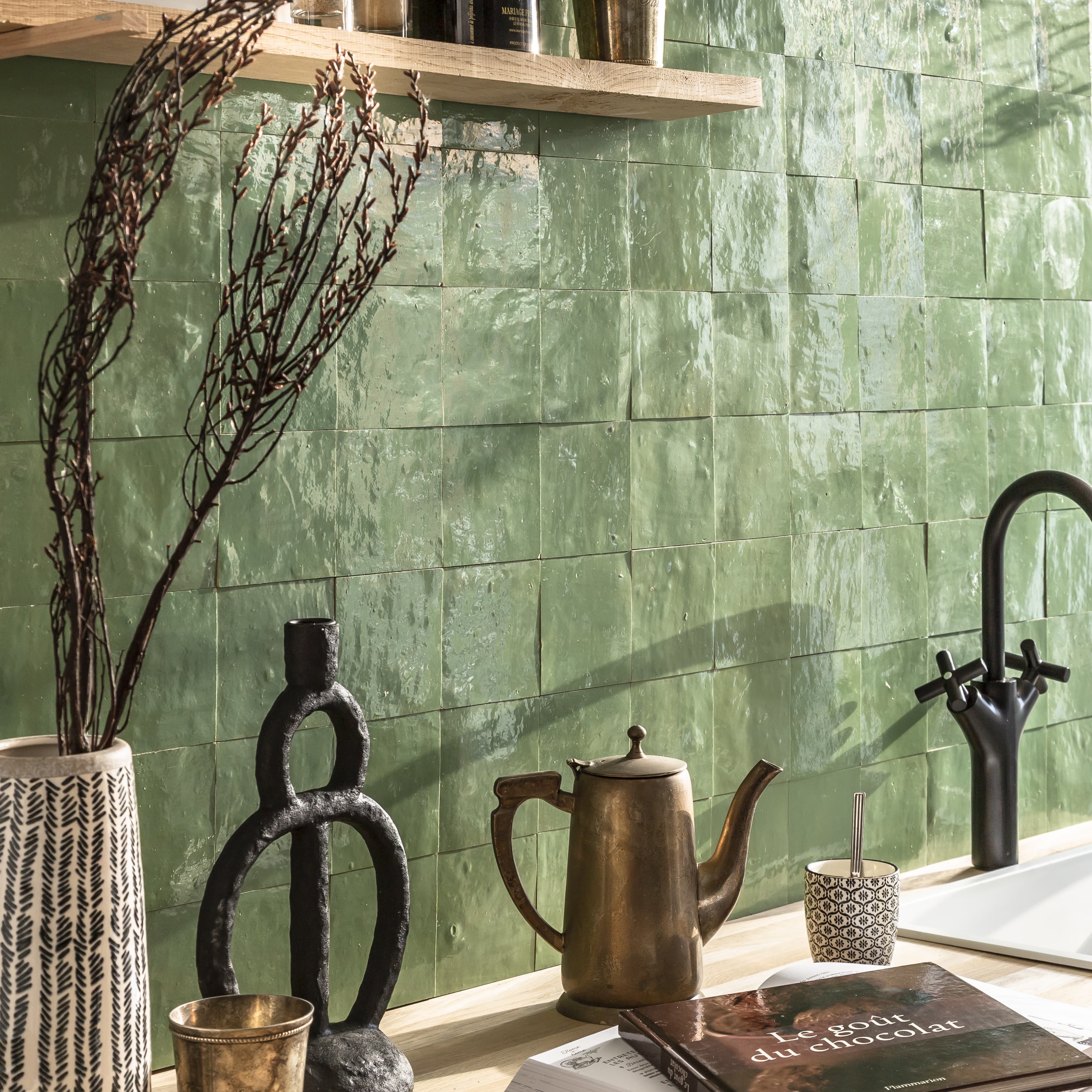 Carrelage Zellige Marocain Vert Amande 10x10 cm (vendu par 0,5 m²) - RO'MA NATURE - 2