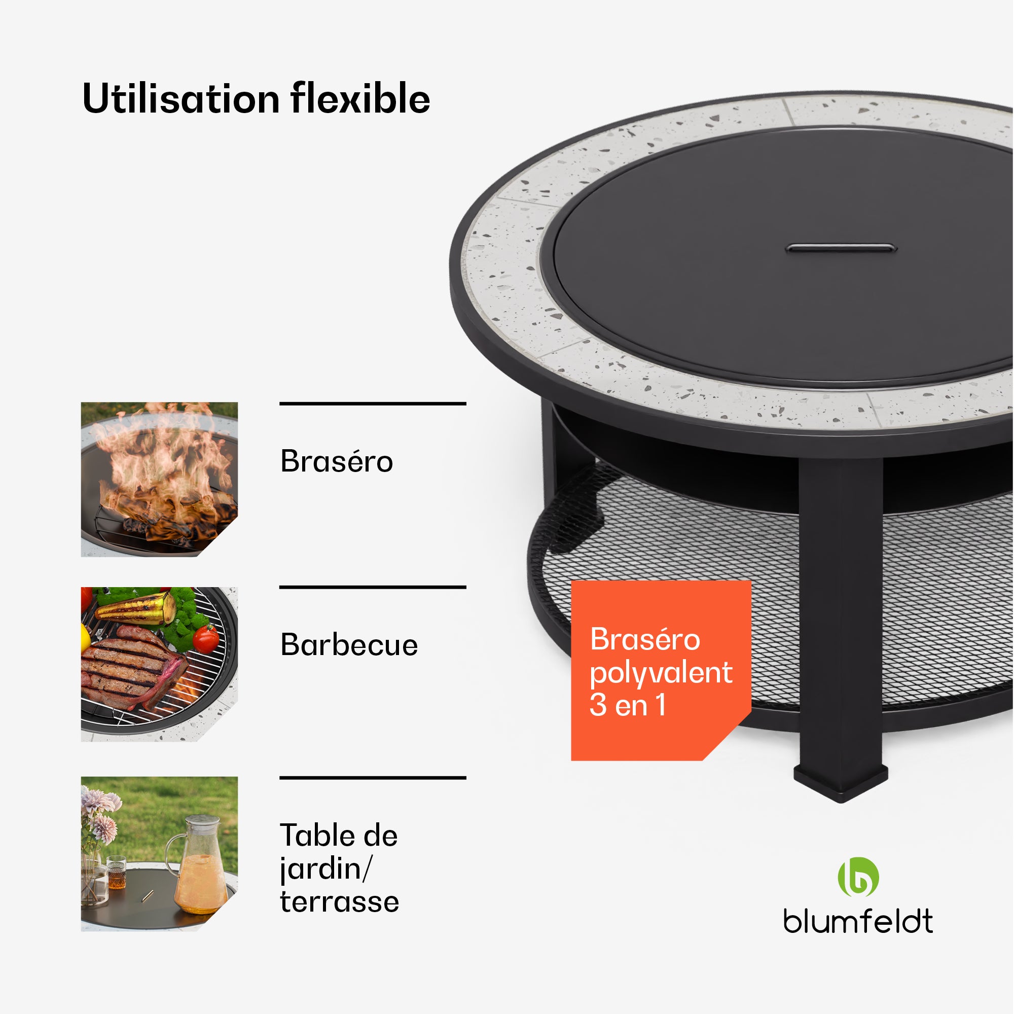 Blumfeldt Merano Circolo Braséro 3 en 1 avec fonction barbecue utilisable comme table de diamètre 87 cm Noir - 3