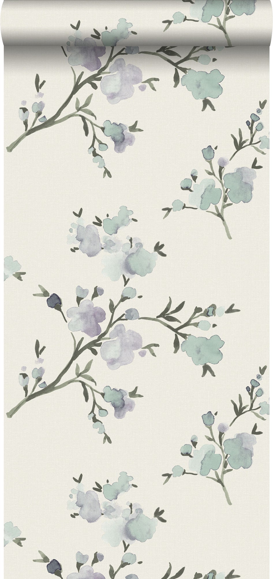 Papel pintado flores de cerezo beige y morado lila - 0,53 x 10,05 m - estahome