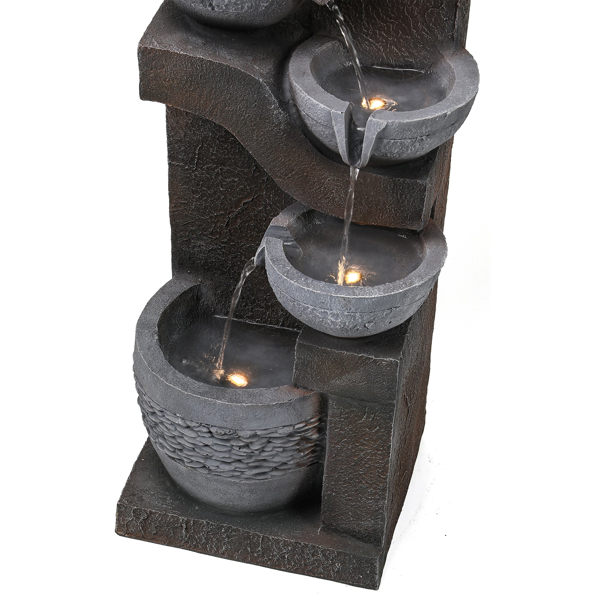 Fontaine de jardin LED avec pompe 5 W - Résine effet pierre naturelle - 33,5 x 30,5 x 77,5 cm - Gris - 9