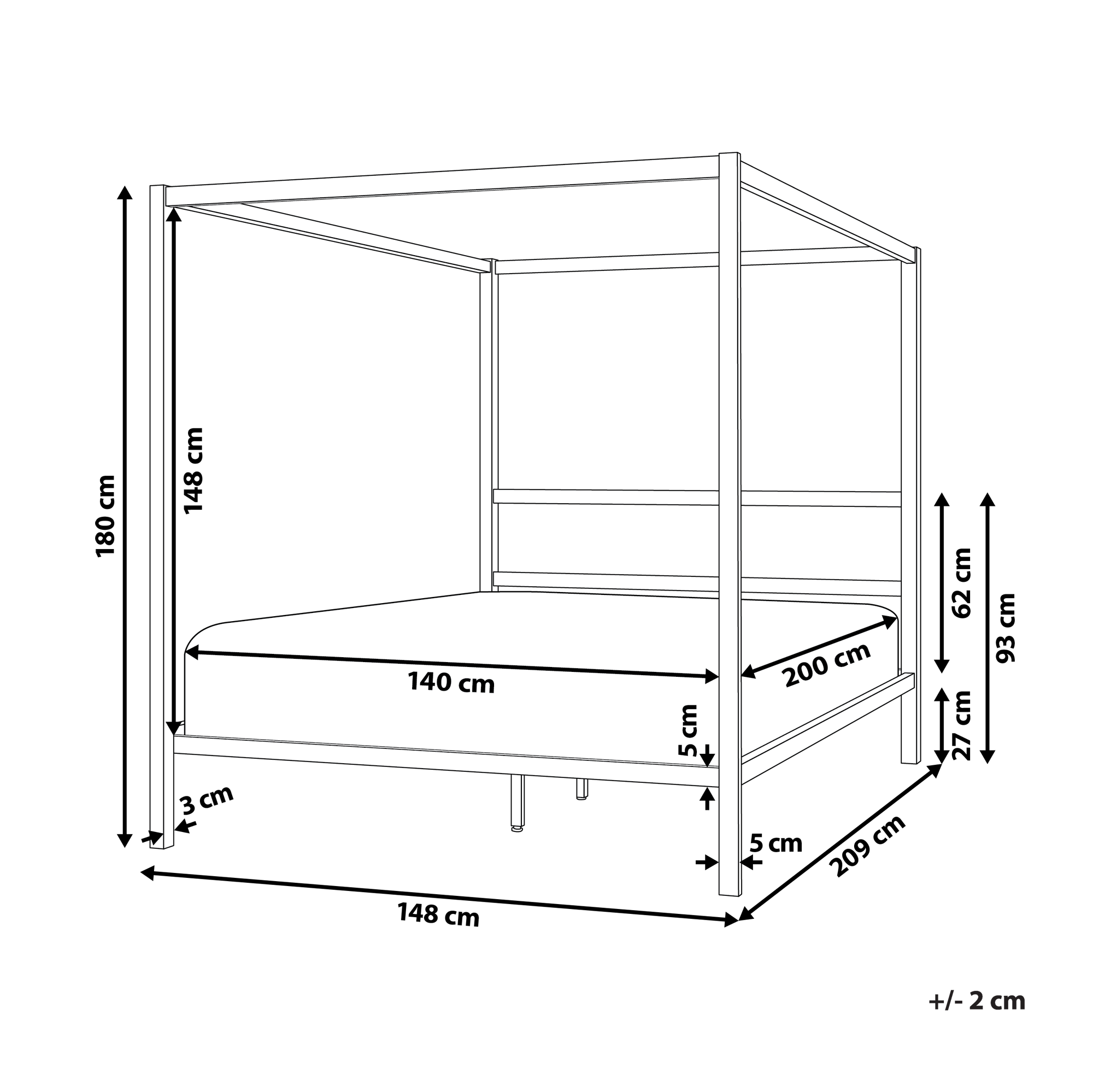 Cama com dossel Metal LESTARDS 140 x 200 cm Preto - 3