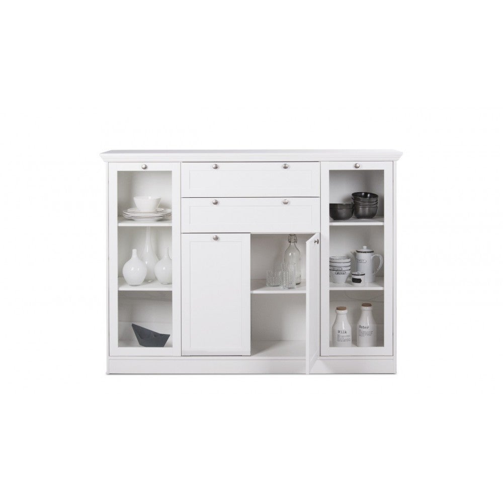 Buffet mobile avec vitrine 4 portes 2 tiroirs blanc 160x40xh.120cm - 2