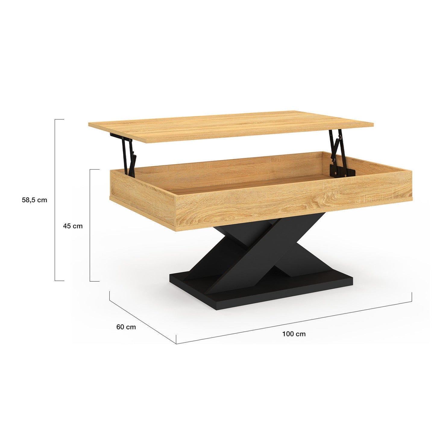 Table basse rectangulaire plateau relevable ALICIA bois et pied noir - 5