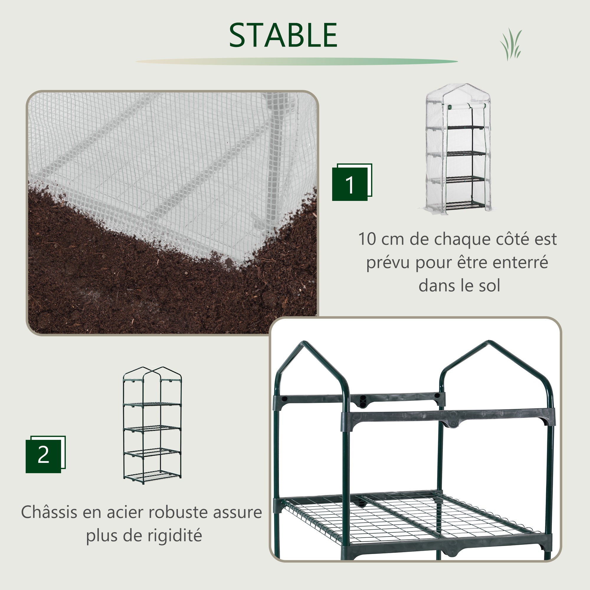 Outsunny Serre de jardin PE avec étagères 4 niveaux, serre de balcon, bâche renforcée 140 /m², châssis en acier, porte zippée enroulable 70x50x160cm - 6