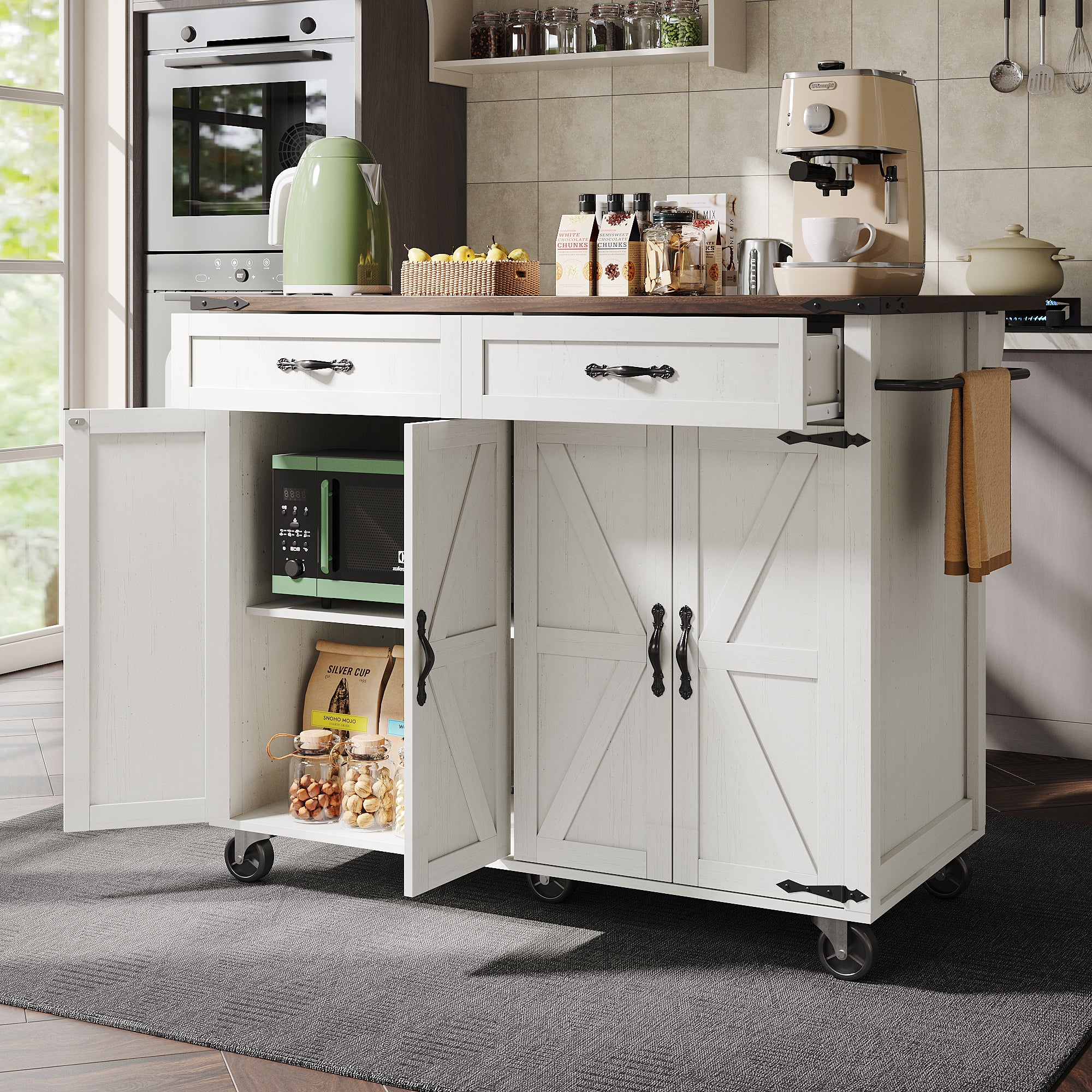 Îlot De Cuisine Caldion Avec Plan De Travail - Bois - 150x80x91 Cm - Neuf