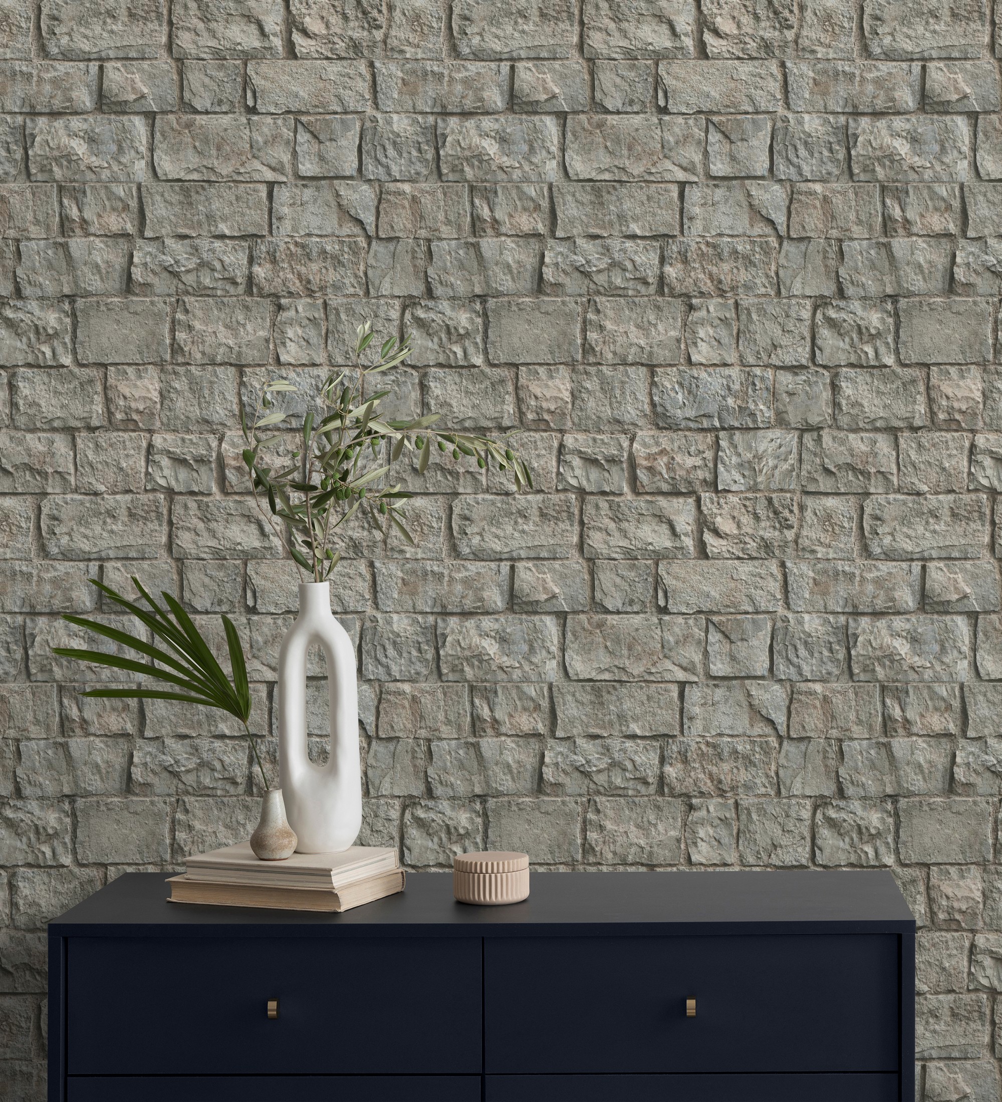 Papel pintado vinílico lavable muro de ladrillos en piedra natural con textura en relieve - zion fortress 682653 de gaulan - rollo de 10 m x 0,53 m