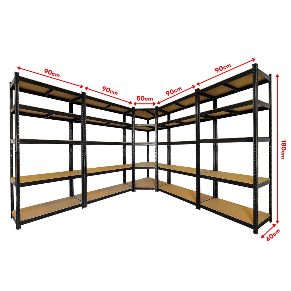 5 étagères spécial angle grand garage noire - étagères de coin charges lourdes - 875 kg - Montage facile par clip et croisillons - 2