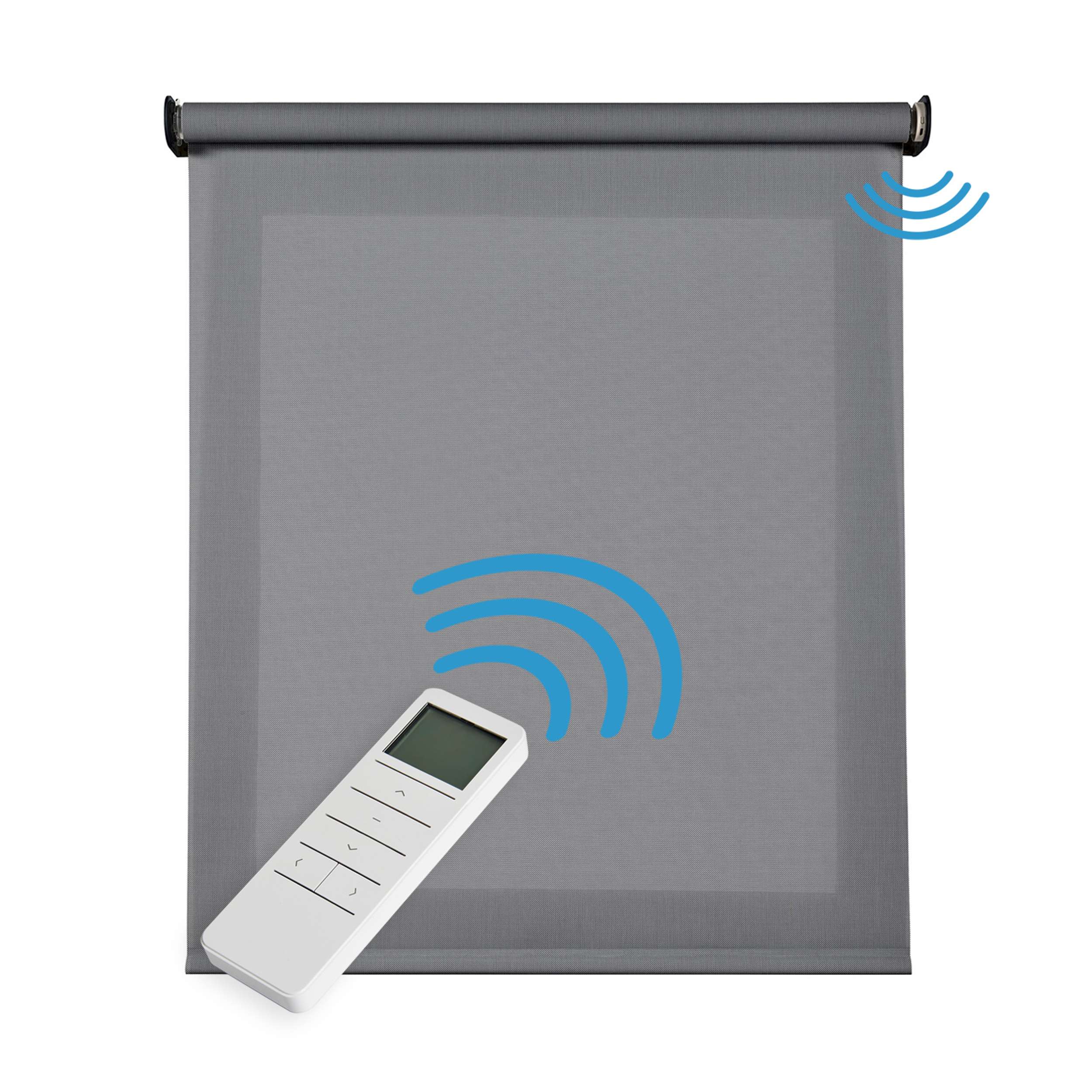 Estores enrollables motorizados screen premium con acabados en aluminio tejido técnico con motor y mando gris oscuro 240x250 cm