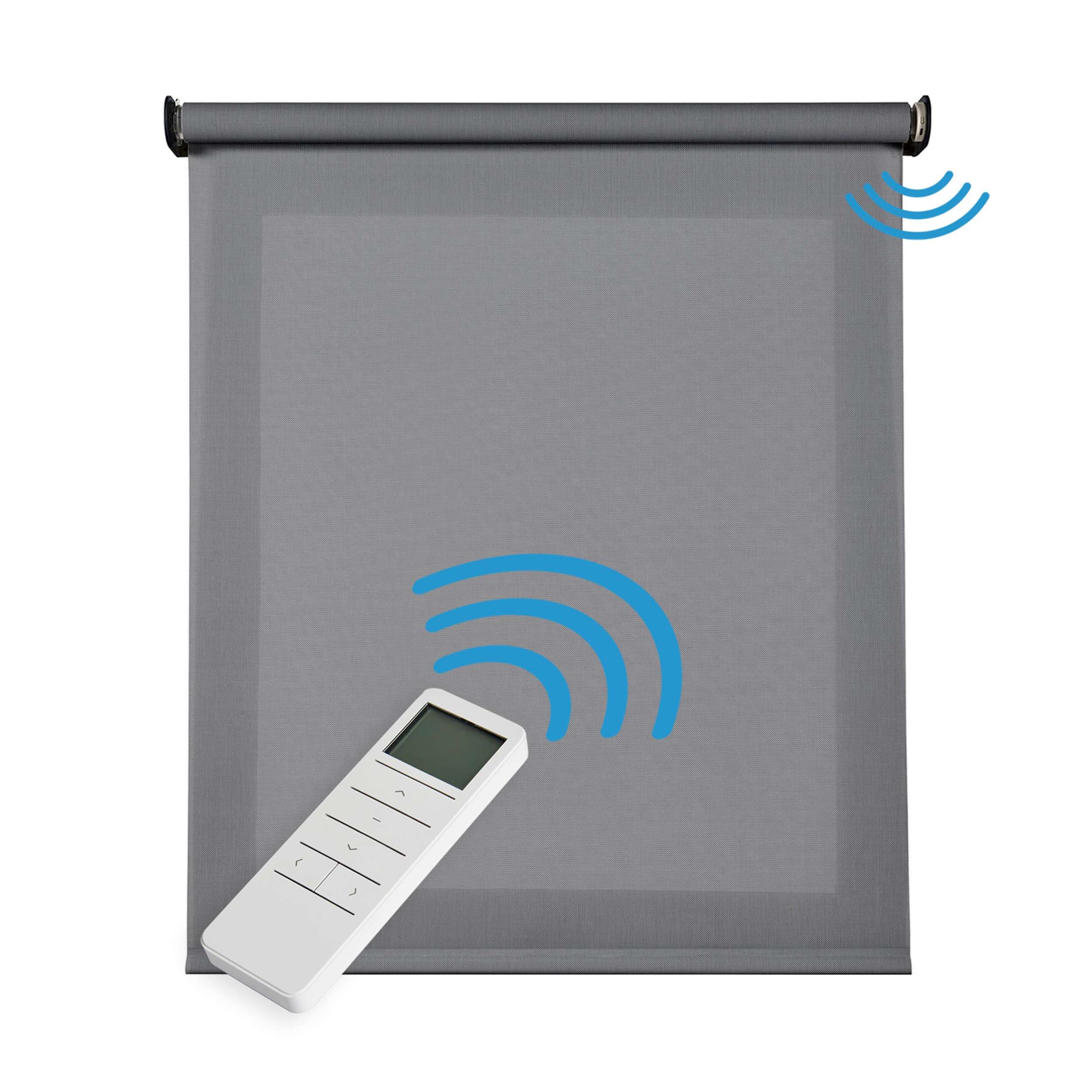 Roleta screen premium, zmotoryzowana, z tkaniną techniczną i aluminiowym wykończeniem, z silnikiem i pilotem, ciemnoszary 60 x 250 cm