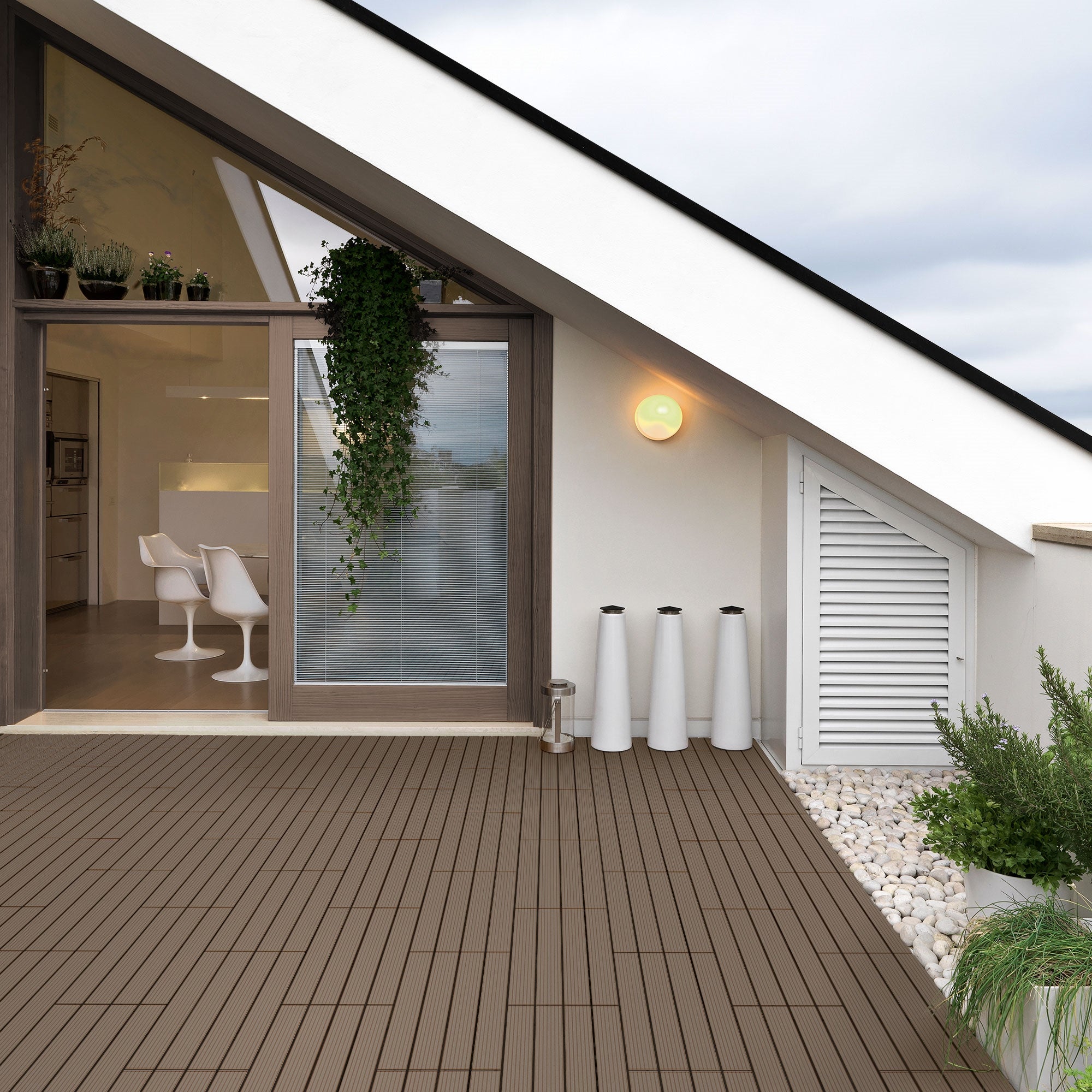 ECD Germany WPC Decking Tiles 60x30cm 12er Spar Set für 2m² Ciemnobrazowy wyglad drewna na podloge balkonu ogrodowego z drenazem i systemem click