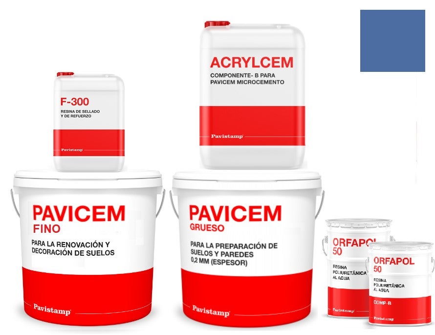 Kit microcemento 8 m2 bicomponente - paredes y suelos cerámica o mortero - poliuretano satinado-azul e