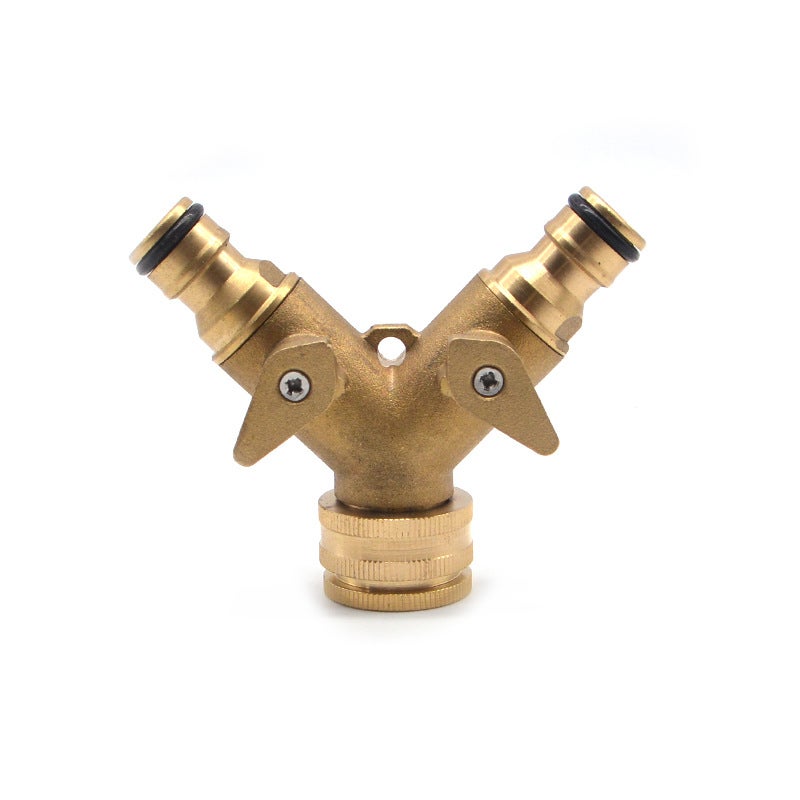 Ulepszone i wytrzymałe, dwukierunkowe złącze do węża ogrodowego wykonane z litego mosiądzu, z zaworami odcinającymi dyszę przełącznikową, przeznaczon