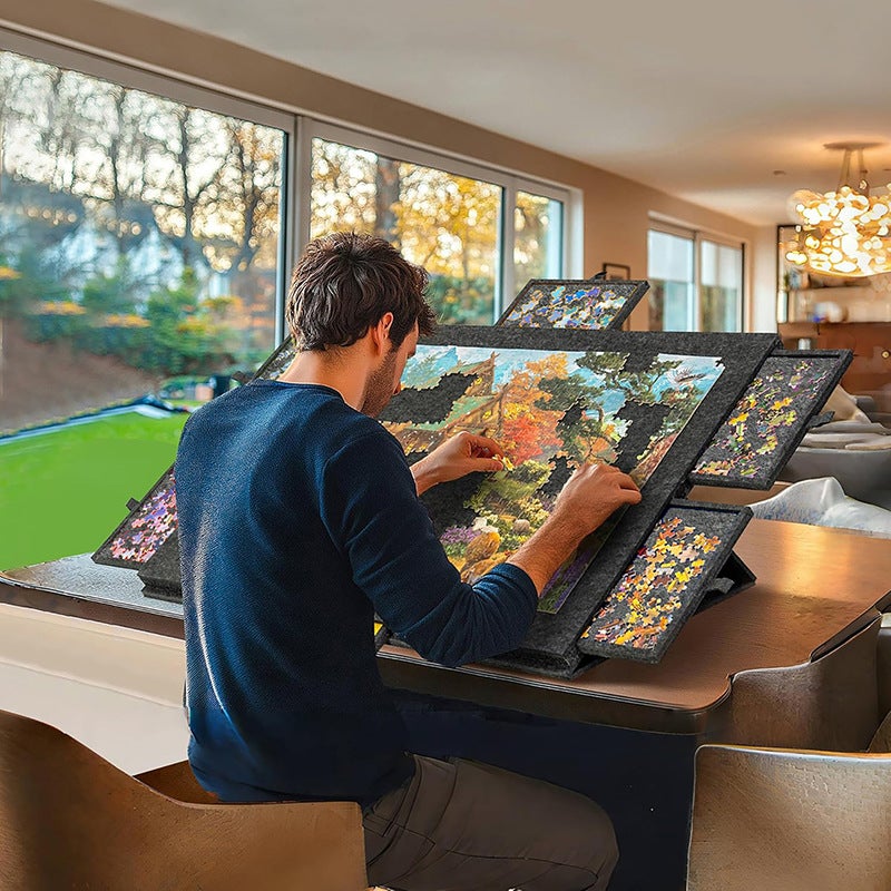 Plateau de puzzle incliné avec support et couvercle 2 en 1, support de rangement ultraléger en feutre avec 6 tiroirs pour adultes et enfants, tab - 2