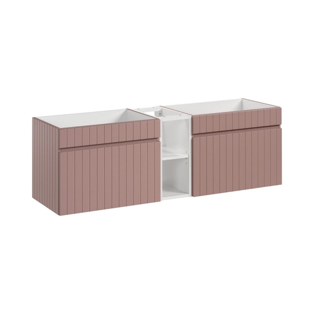Conjunto de baño icon: muebles bajo lavabo de 140cm en rosa empolvado con nichos visibles blancos