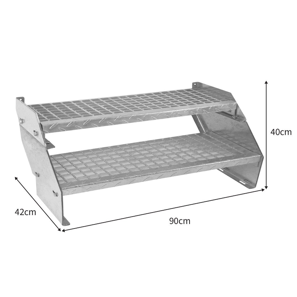 Scala in metallo a 2 livelli regolabile in altezza 90 cm di larghezza Acciaio zincato argento 2 gradini regolabili - 5