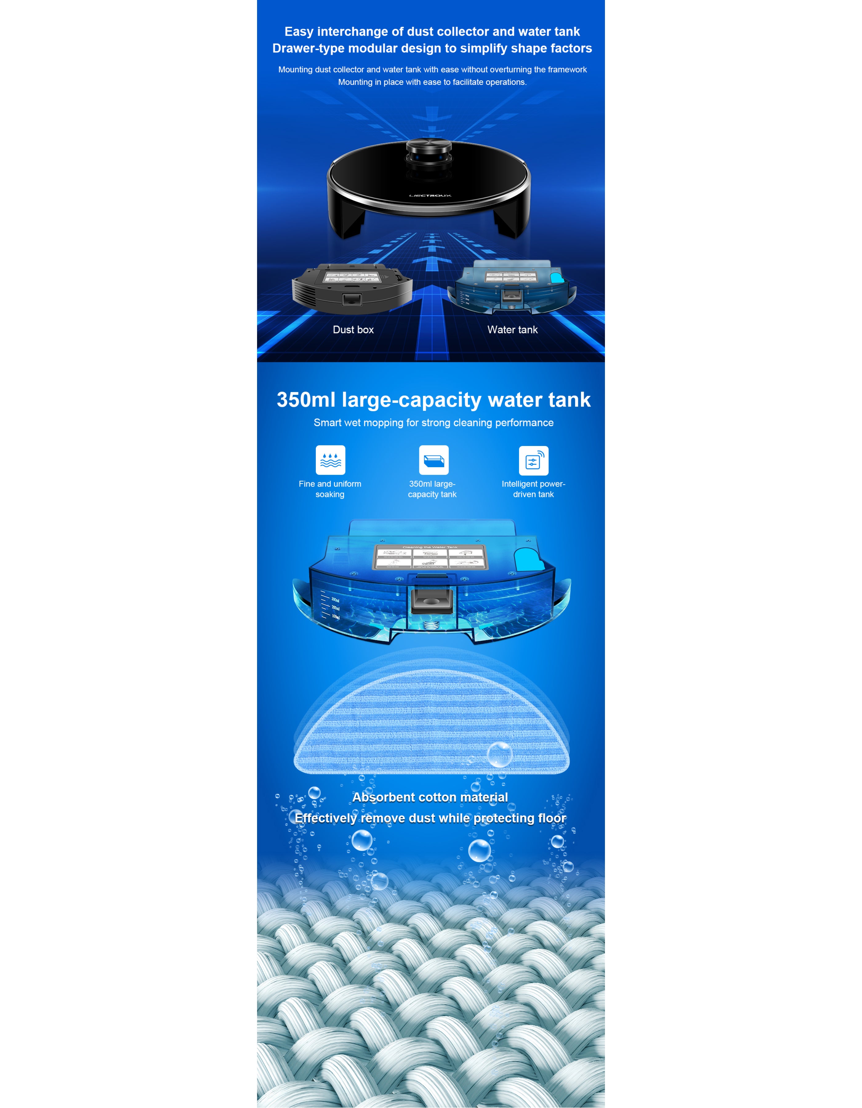 Aspirateur robot LIECTROUX XR500, nettoyage humide et sec, plusieurs modes de navigation, batterie 3000 mAh, autonomie jusqu'à 130 minutes - 7