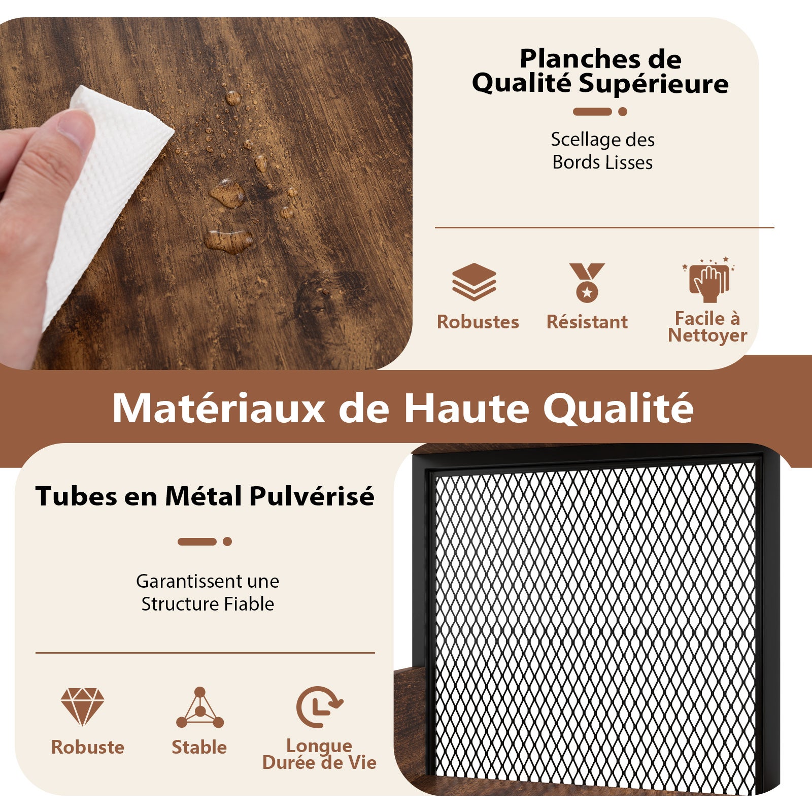 Support pour Platine Vinyle à 3 Niveaux jusqu'à 300 Albums, Table de Chevet avec 3 Diviseurs Amovibles et Structure Métallique, Marron Rustique - 3