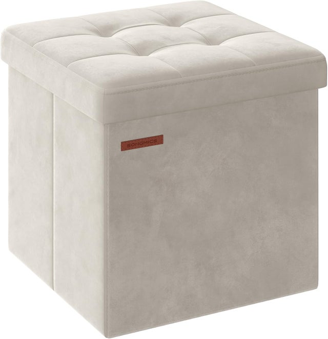 Cassapanca Pieghevole In Similpelle Crema | Pouf Contenitore 76x38x38 Cm - 140 Litri - Foto 12