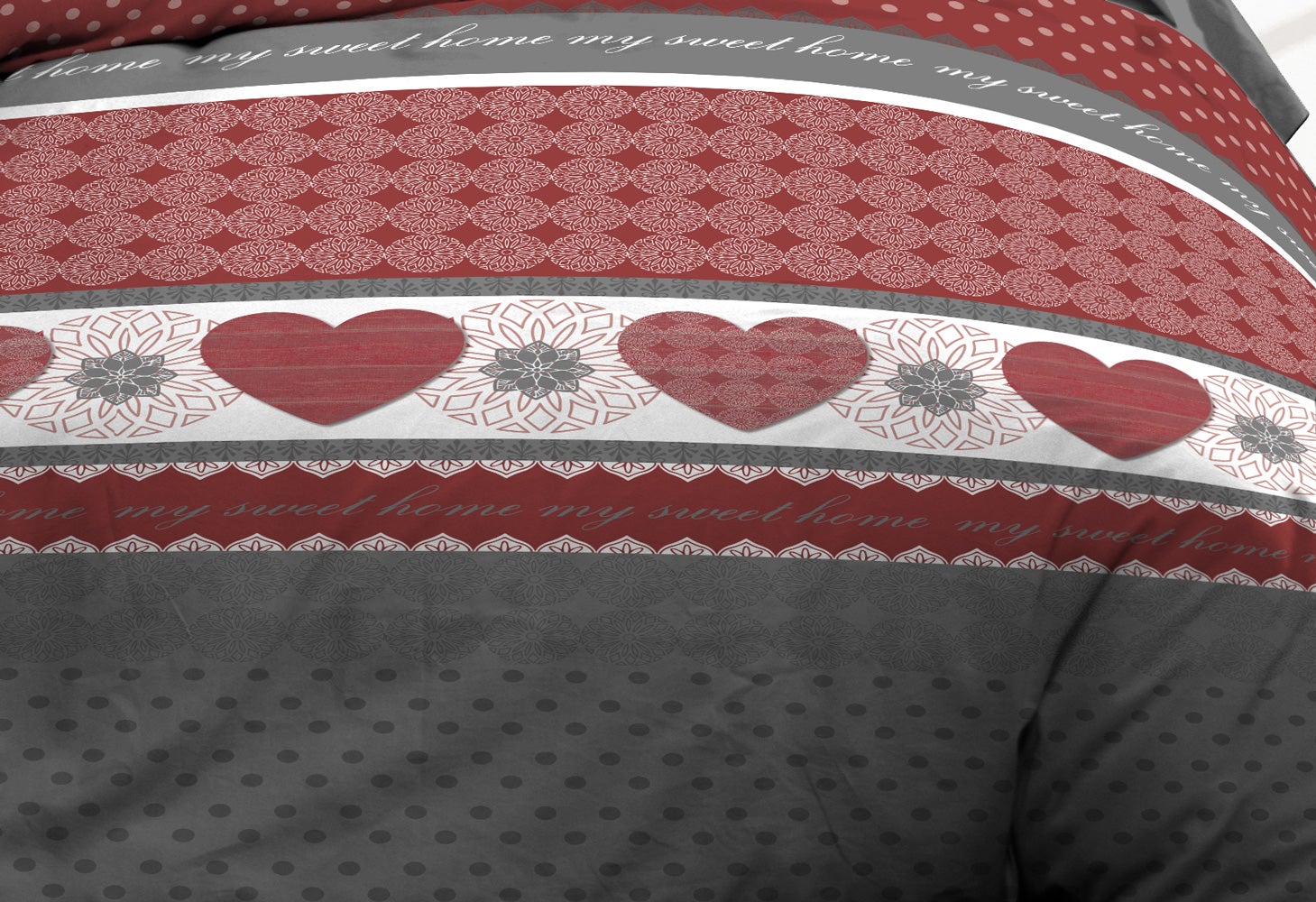 Parure Drap plat + drap-housse 160x200 + 2 T - Pur coton 57 fils - Coeurs rouge - 2