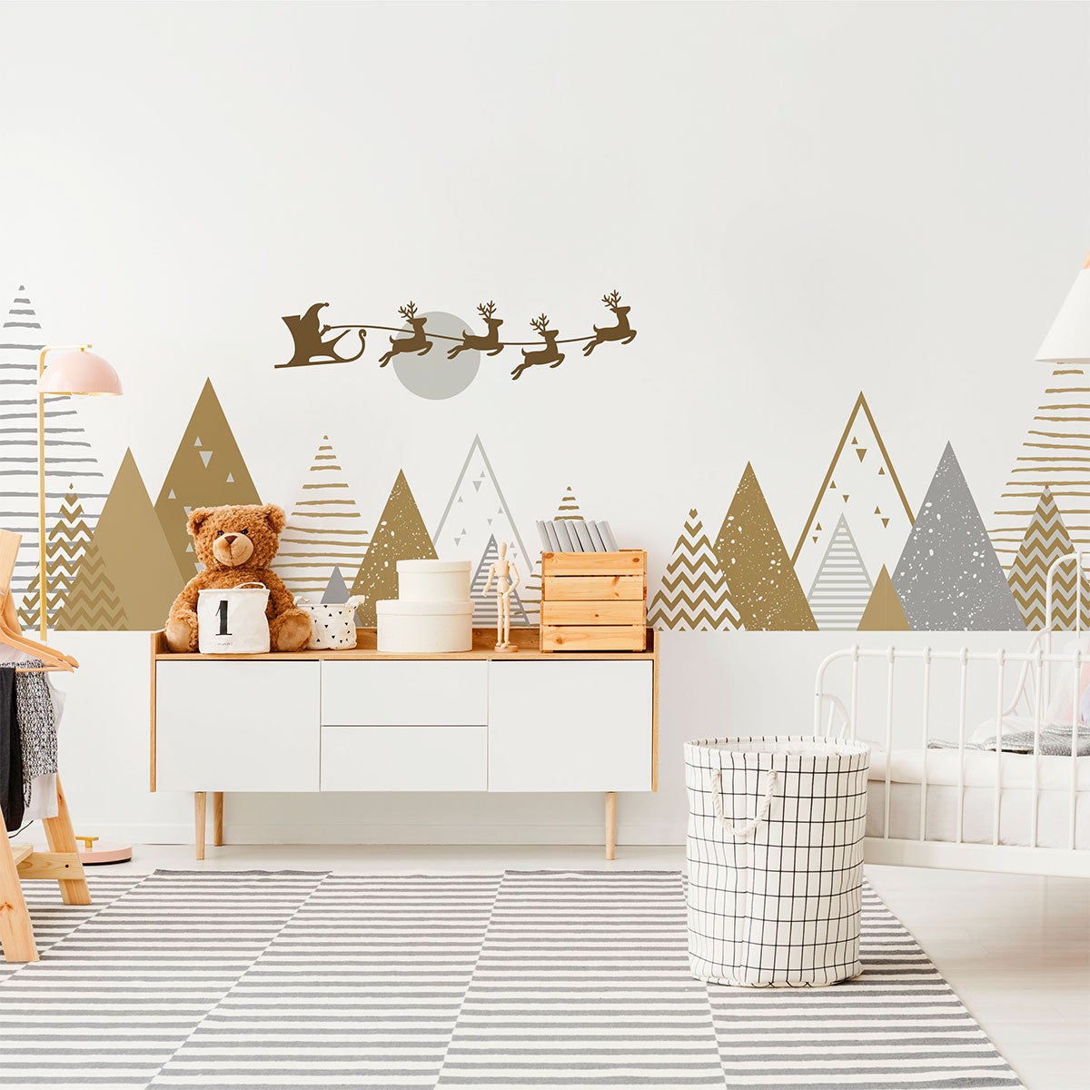 Vinilo Navidad montañas santa y renos - adhesivo de pared - revestimiento sticker mural decorativo - 120x200cm - 3