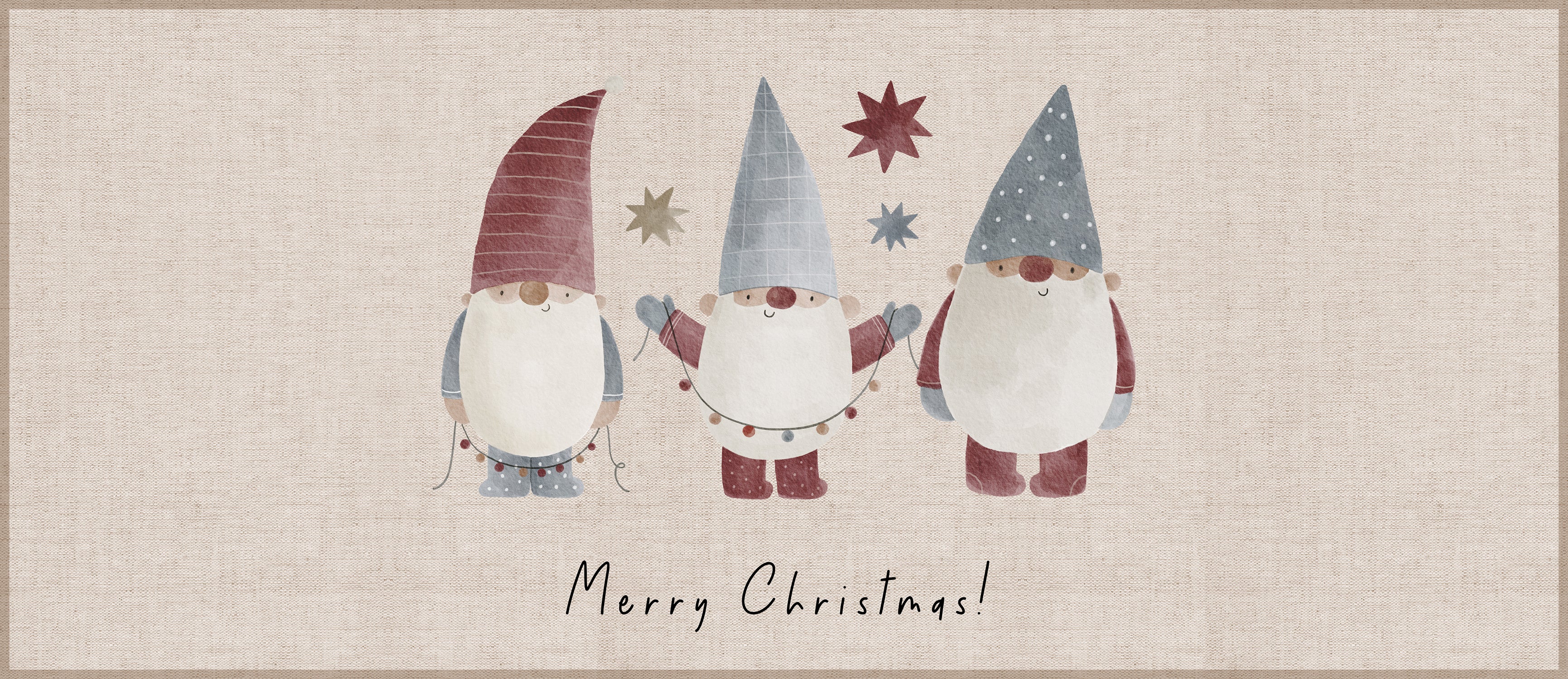 Winylowy dywan Merry Christmas Gnomes 65x150 cm - antypoślizgowy PVC, wodoodporny, zmywalny, trudnopalny, w świątecznym stylu
