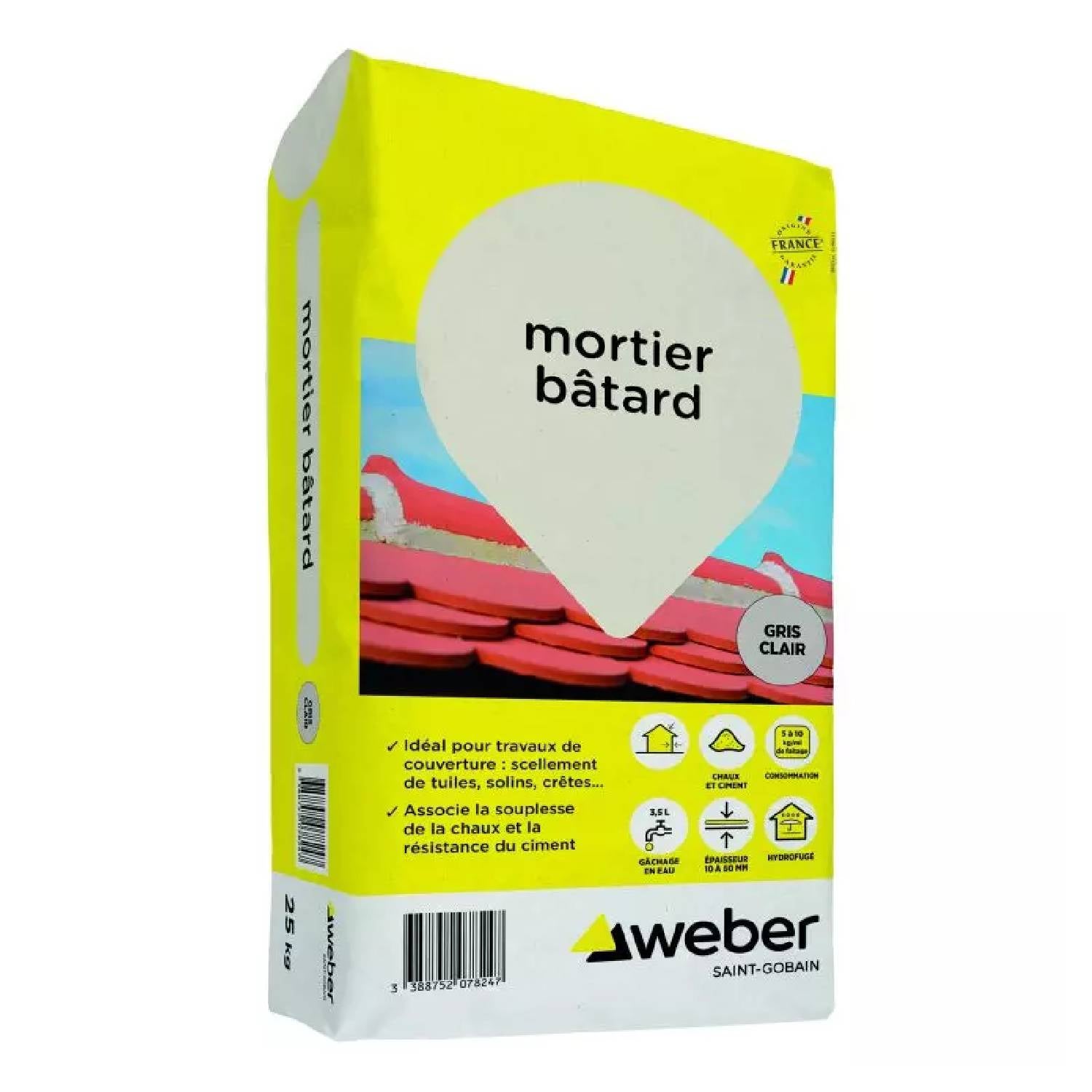 Mortier bâtard pour maçonnerie 25 kg - chaux pour travaux de couverture ...