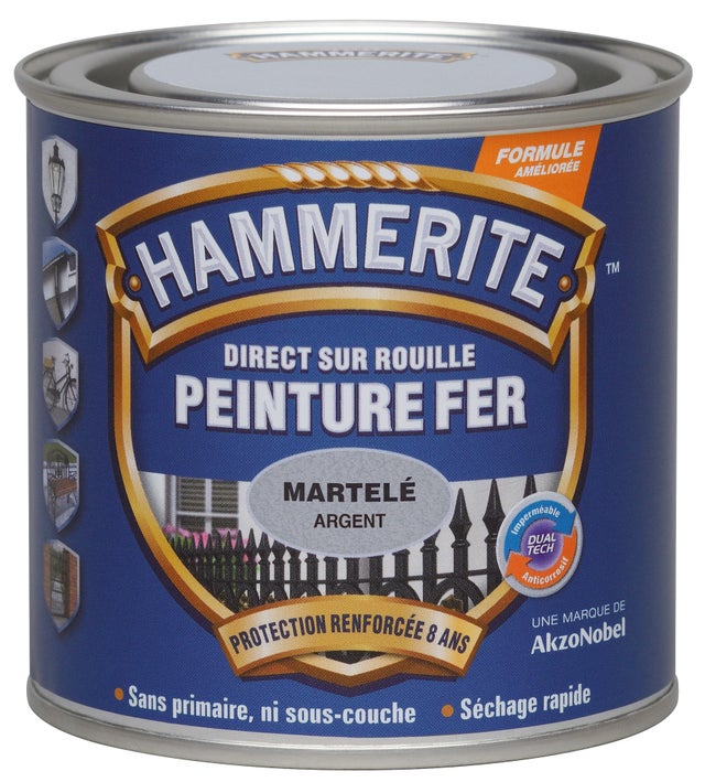 Peinture martelée Hammerite - Boîte 250 ml - Gris argent