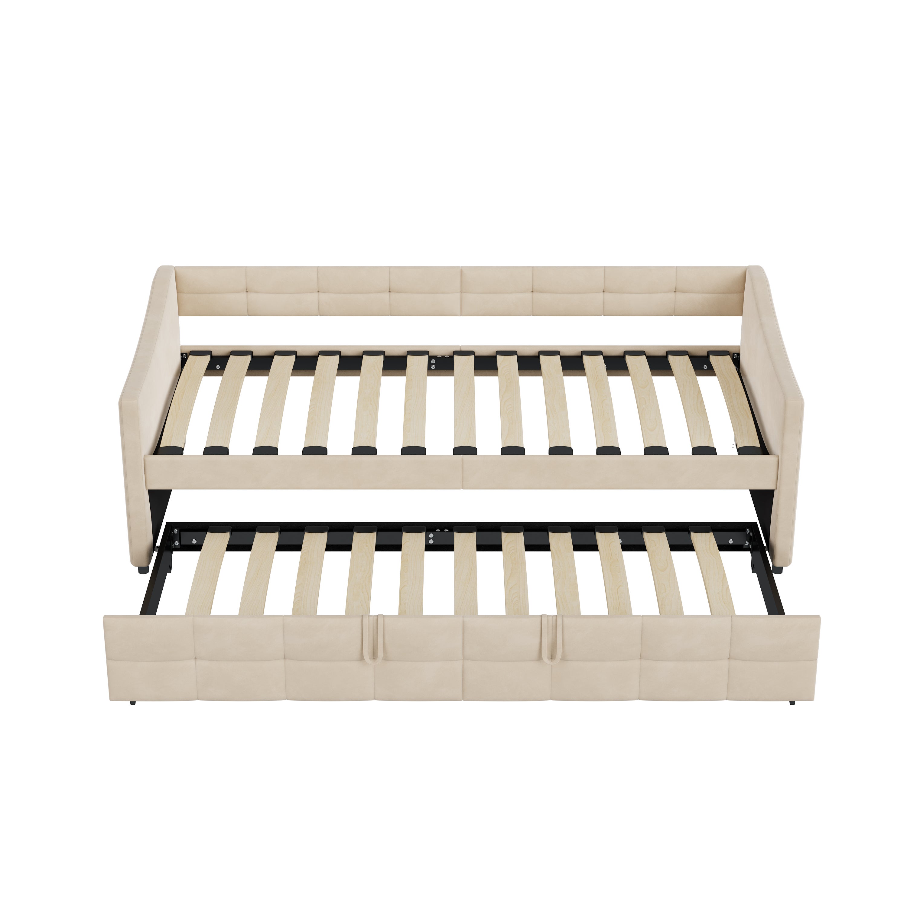 Canapé Lit 2 Places Convertible 90x200 cm, Lit Gigogne 2 Places avec Sommier à Lattes, Lit Banquette pour Salon Chambre, Velours, Beige - 9