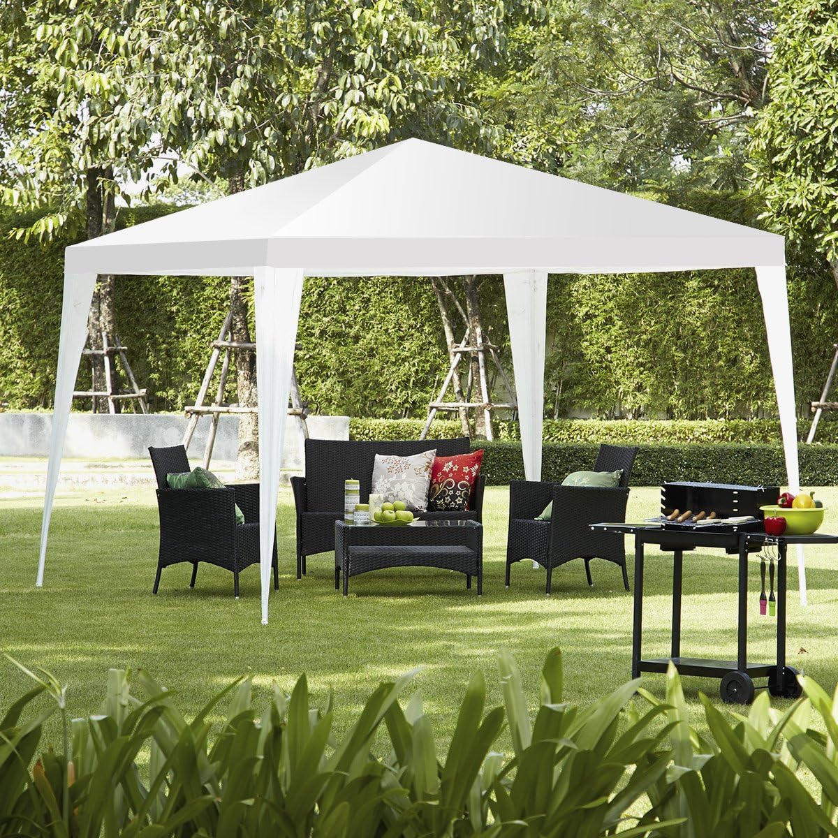 Tonnelle de Jardin Instantanée Pliable 3 x3 M, Tente de Jardin avec Piquets Cordes à Vent, Blanc - 2