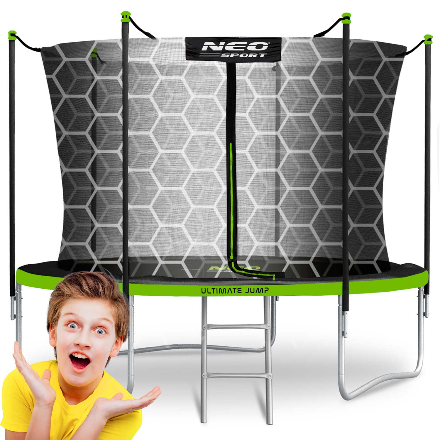 Trampolina ogrodowa Neo-sport dla dzieci 312cm 10ft + drabinka siatka wewnętrzna