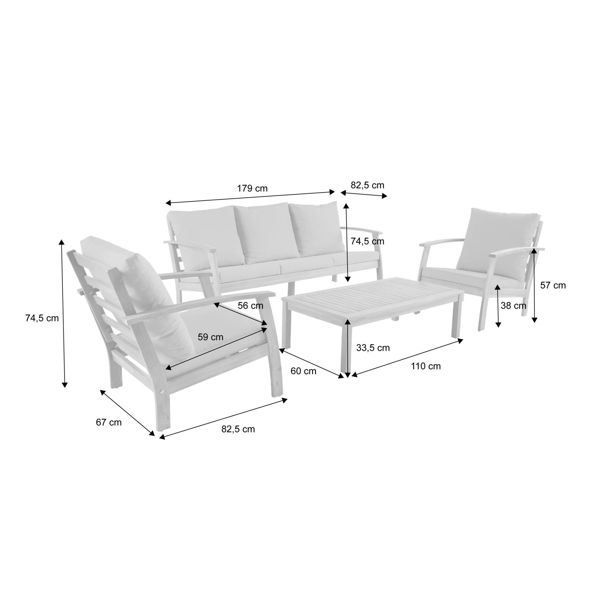 Salon de jardin USHUAIA 5 places écru en bois d'acacia. un canapé. une table. deux fauteuils USHUAIA 5 PLACES - 4