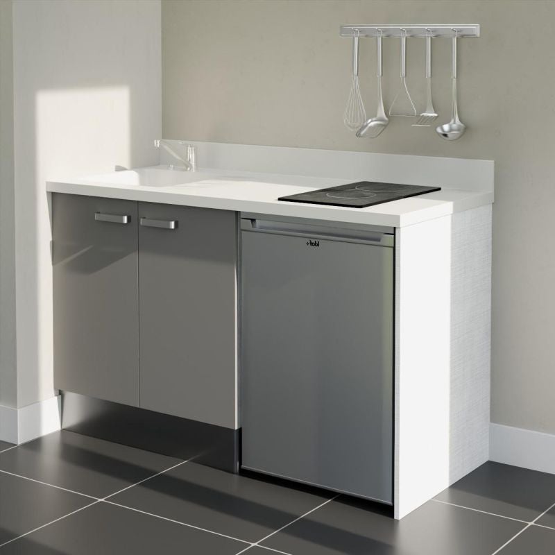 Kitchenette 140 cm modèle K17 - façades Gris - plan monobloc évier à ...