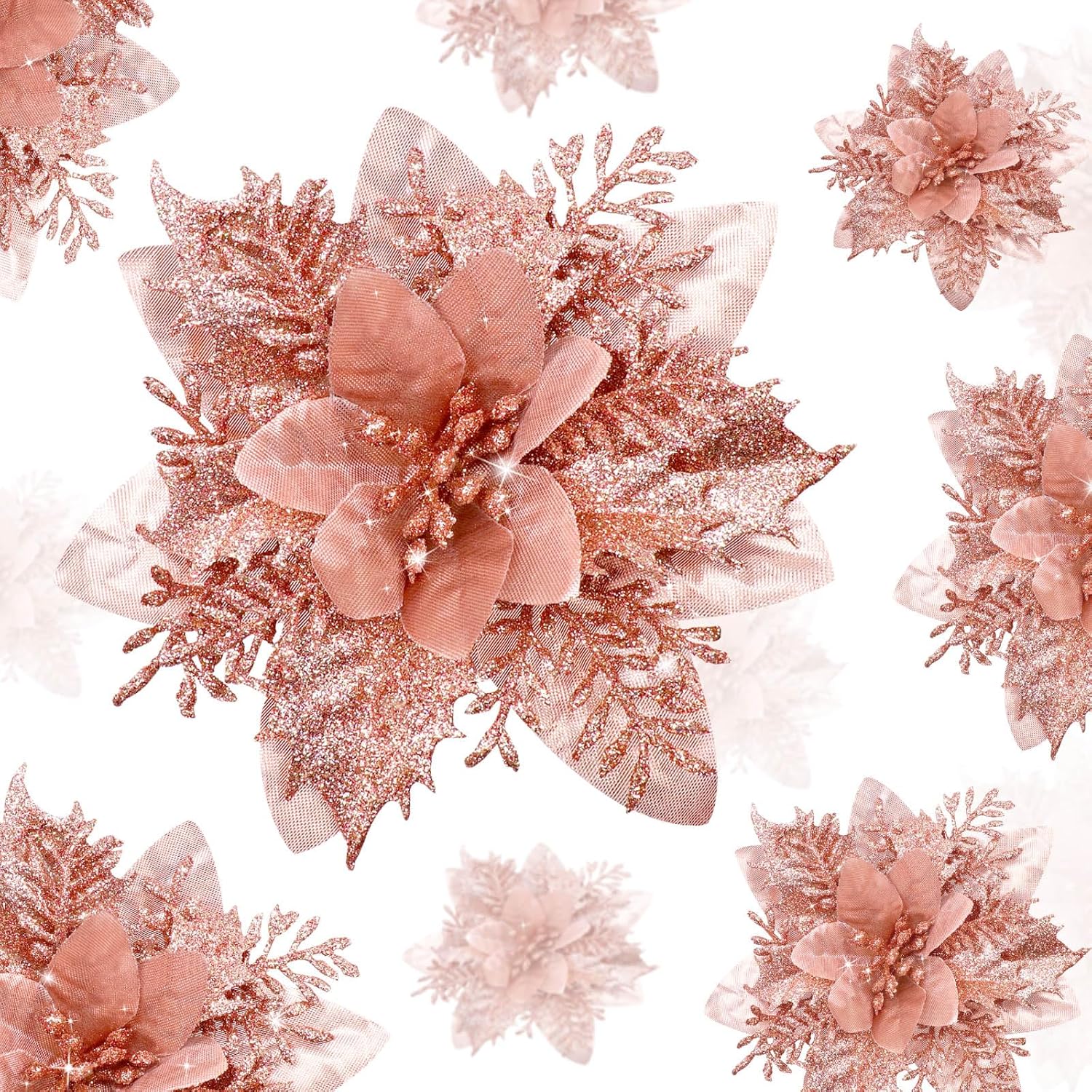 10 Tiges De Baies Artificielles Rouges Pailletées - Décorations Noël Pour Sapin, Couronne, Centres De Table - 50 Cm
