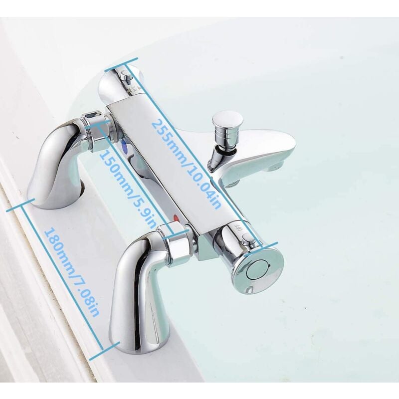 Mitigeur de baignoire Mitigeur Thermostatique Baignoire,Robinet Thermostatique Bain Douche avec Bouton de Sécurisé 38°C,pour Baignoire,Anti-brûlure - 2