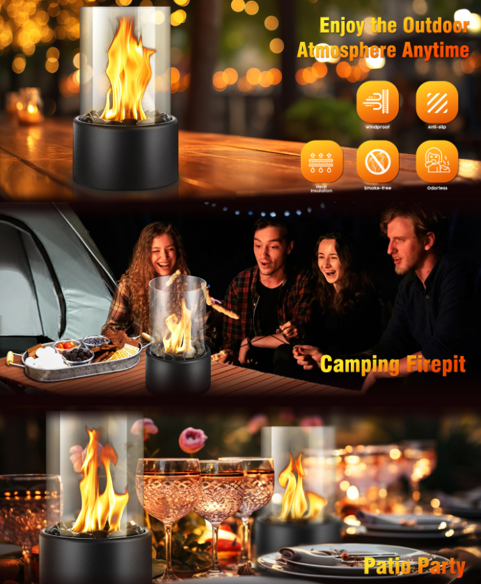 Cheminée de Table Extérieure, Cheminée Éthanol Intérieure avec Couvercle en Verre Coupe-Vent, Mini Feu de Table - 8