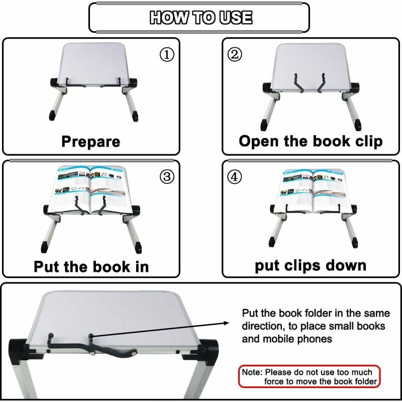 Support de livre réglable, hauteur et angle réglables, support de livre ergonomique avec trombones - 4