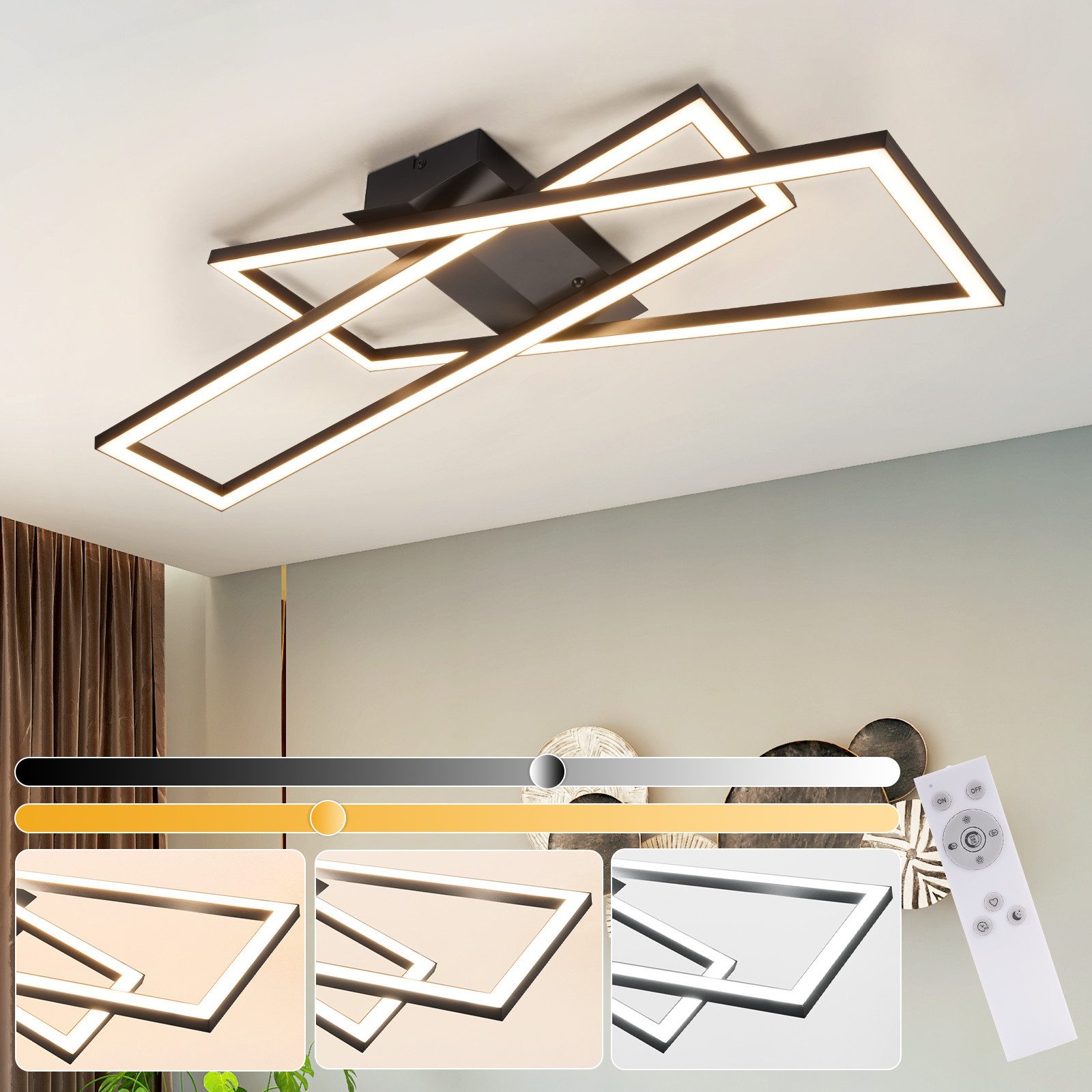 NETTLIFE LED Deckenleuchte Wohnzimmer Schwarz 36W Ściemniacz Deckenlampe Büro Kinderzimmer