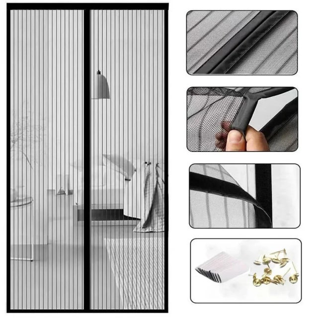 Cortina de puerta magnética, mosquitera anti-mosquitos, mosquitera de verano para ventana, malla invisible, 100x210cm, negro
