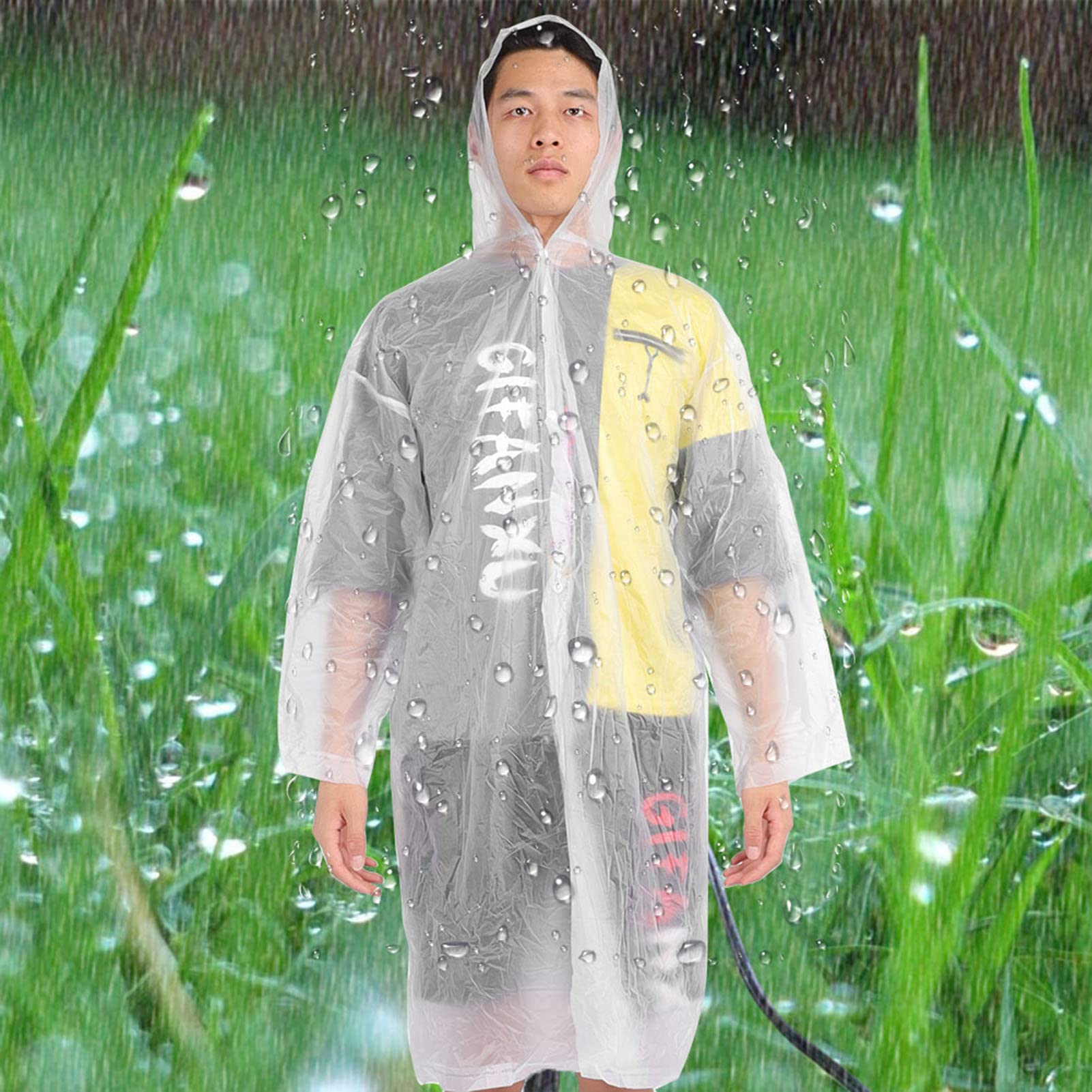 Imperméable à capuche et manches longues, imperméable, vêtement de pluie d'extérieur long, transparent - 4