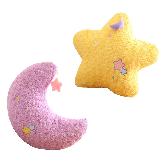 2 pièces d'oreillers mignons en forme d'étoile et de lune, oreillers en peluche doux, coussins décoratifs de canapé, étoiles jaunes, lune violette