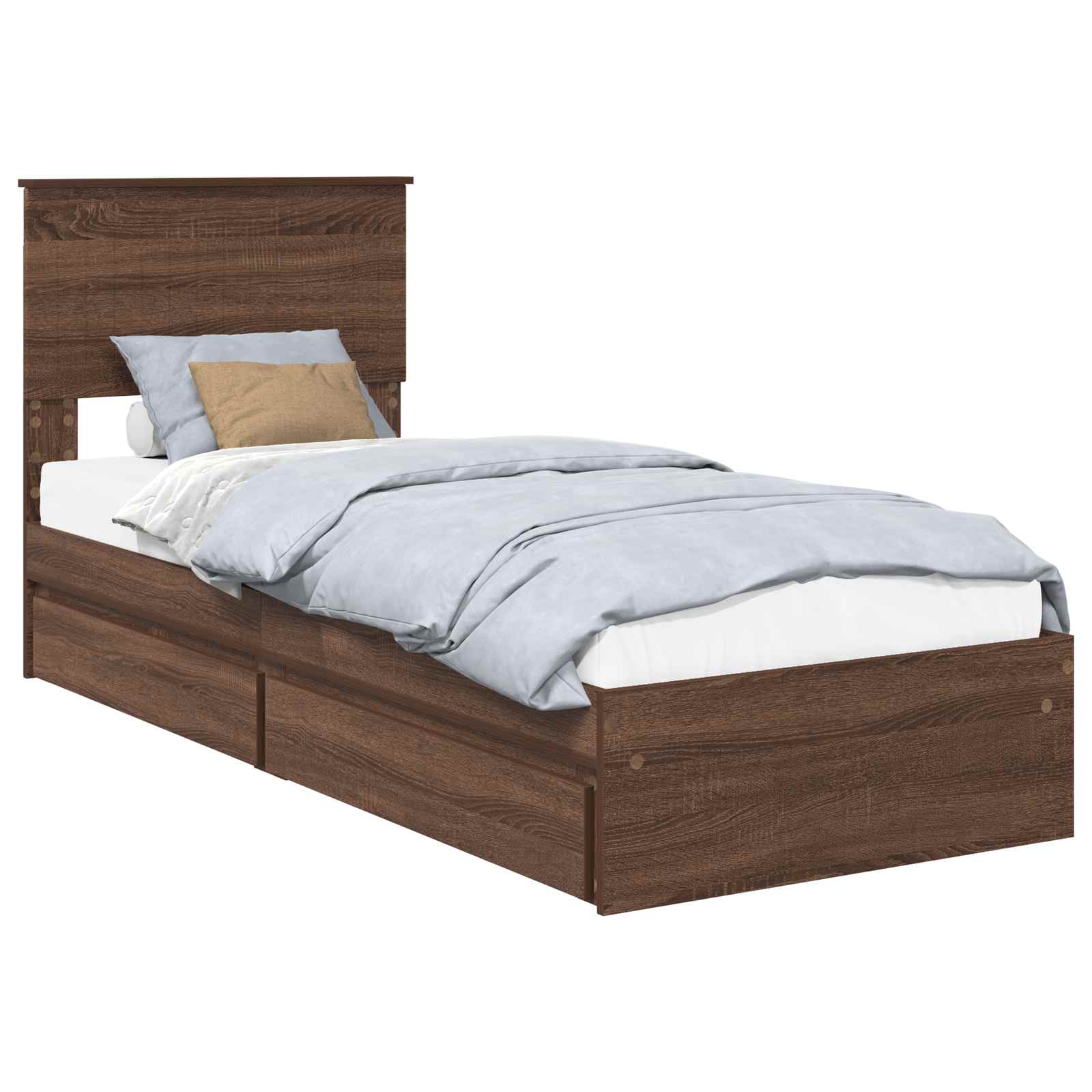 Lit coffre chêne brun 75 x 190 cm panneau de bois - 2