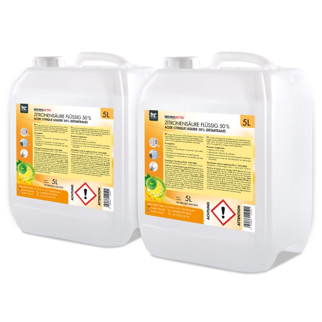 2 x Acide Citrique Liquide 50% Microactiv® détartrant en bidon de 5 L