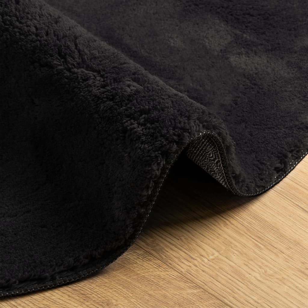 Tapis à poils courts doux et lavable noir pour le salon, Ø 200 cm - 6