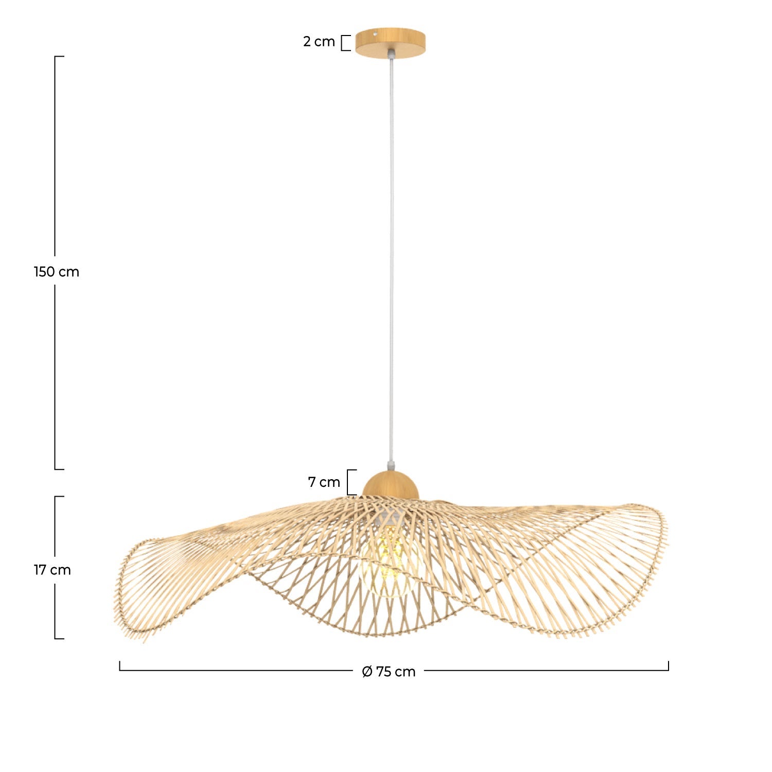 Suspension D75 cm en bambou avec fil blanc - Jipi - 4