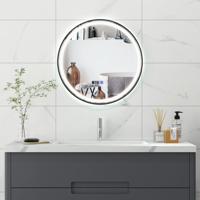 Miroir Salle De Bain Rond LED 60cm - Éclairage 3 Couleurs, Anti-Buée, Tactile, IP55, Verre Trempé
