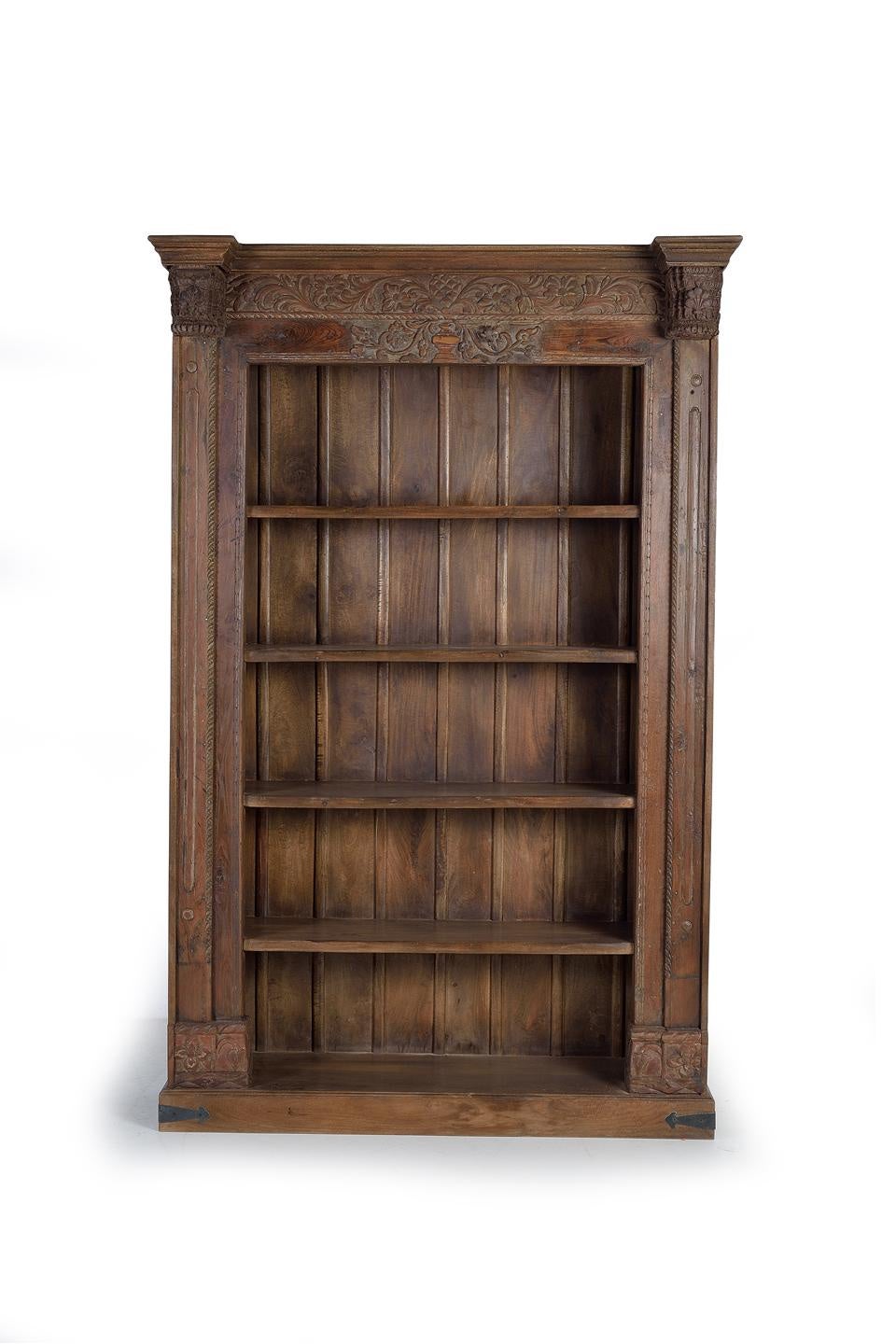 Regał na książki z drewna mango 142 cm, styl rustykalny, współczesny - 222x142x56 GYC