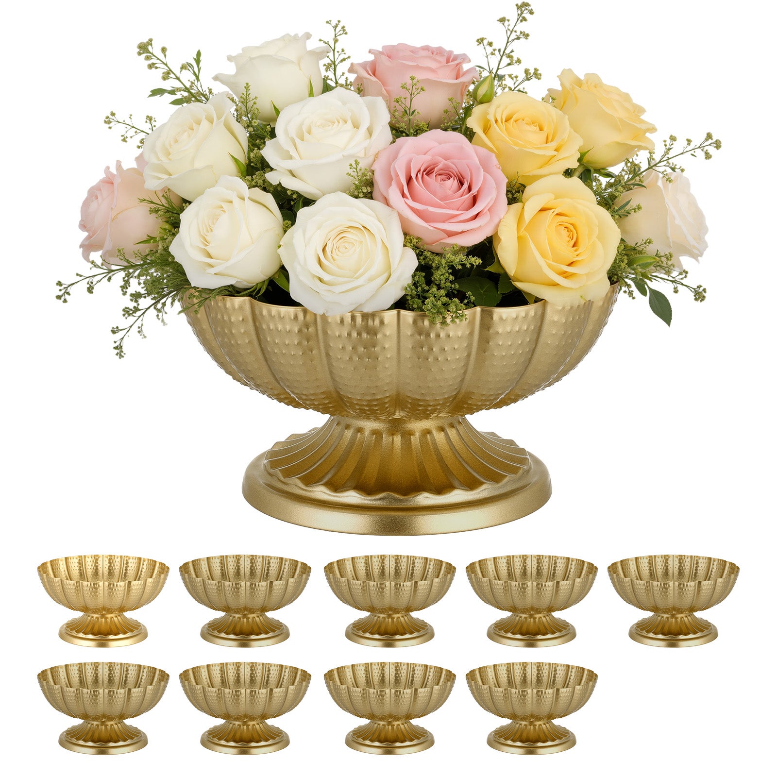 Vază metalică VEVOR pentru nuntă (set de 10) – Vază-centru de masă cu înălțimea de 12 cm – Boluri decorative mici pentru aranjamente florale 10buc