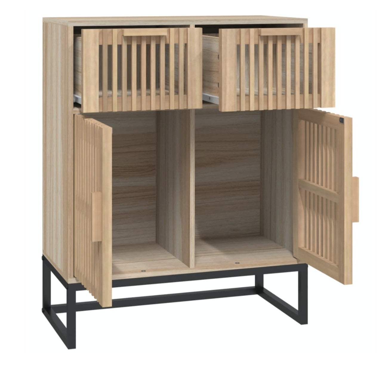 Buffet haut bois naturel et acier noir Ventila 60cm - Élégance et praticité-Couleur Noir - 8
