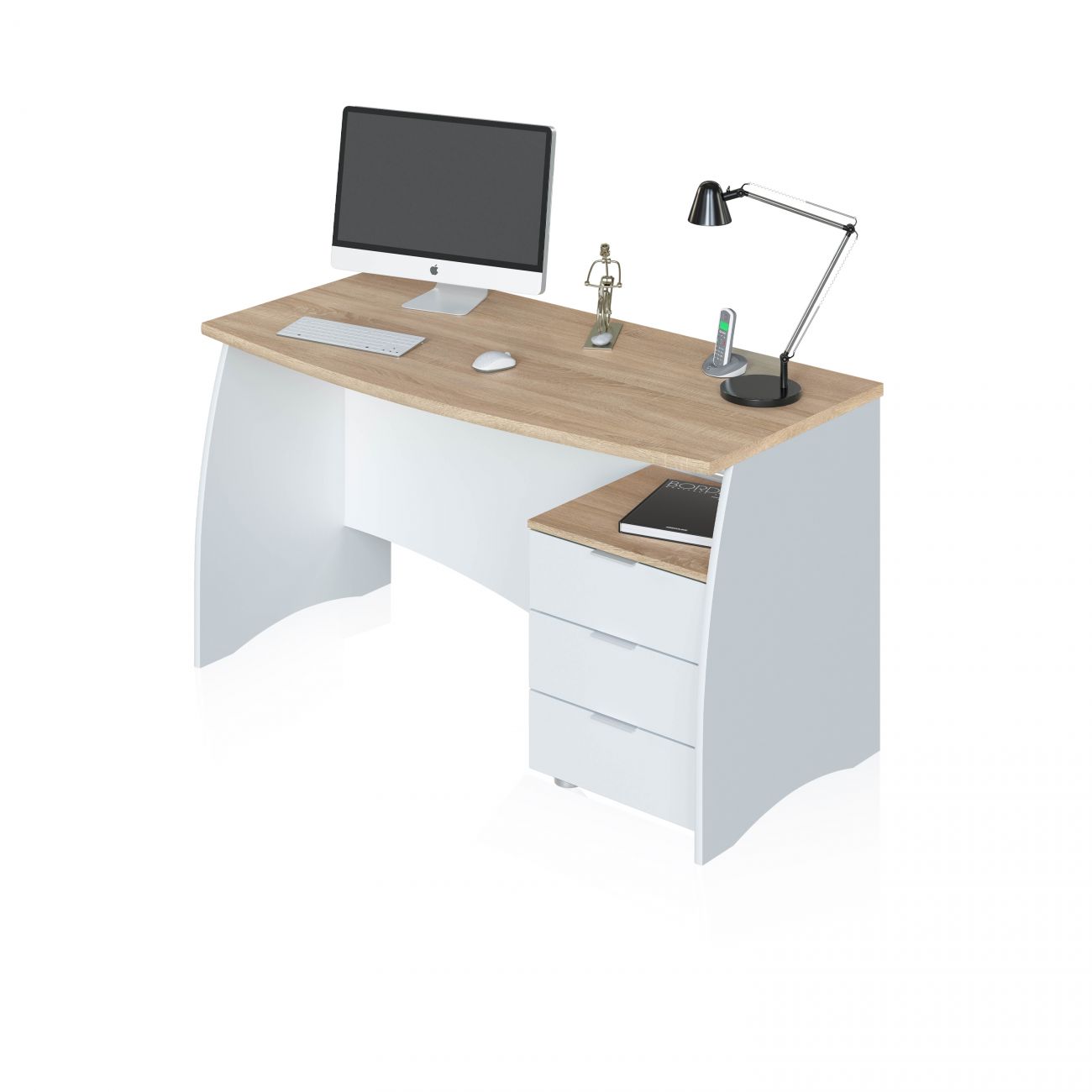 Duehome  Mesa De Escritorio Elan 3 Cajones Artik ( Mate), Roble Canadian 136 X 74 X 67 Cm Blanco , Leroy Merlin