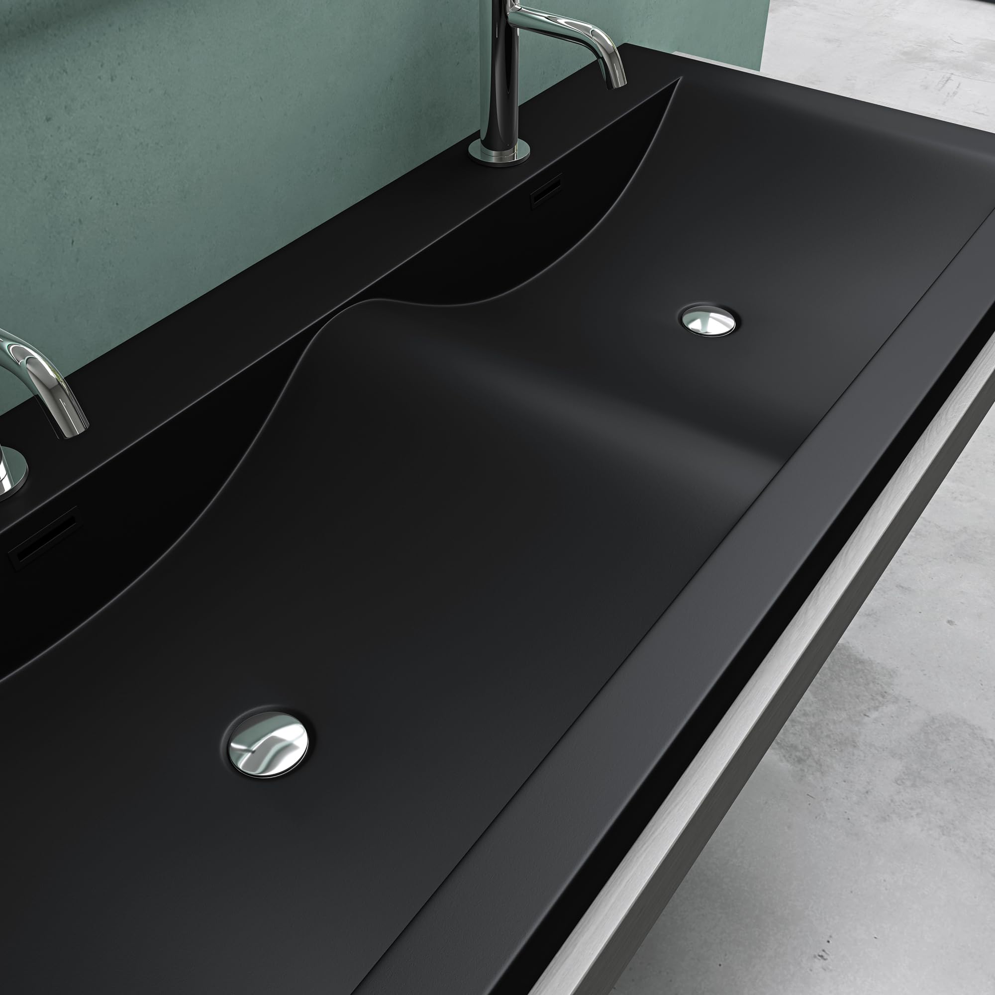 Mai & Mai Double Vasque à Encastrer Noir Lavabo 2 Vasques 120x48x12 cm Lave Mains Col03 Rectangulaire en Résine avec Trop-plein - 4